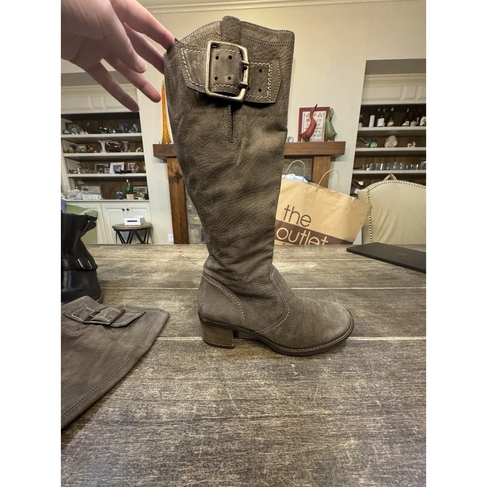 Paul Green Kendra Women Knee High Riding Boot Size 5 US 7.5 Leather Brown Buckle